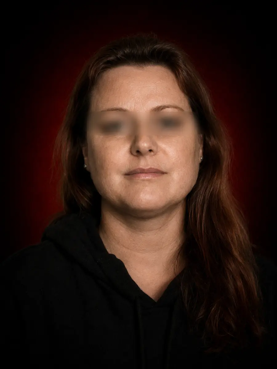 Retrato editorial de April Oliva com os olhos desfocados